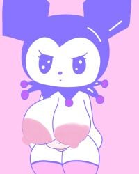 1girls 2d 2d_(artwork) 2d_artwork areolae big_areola big_breasts black_hat breasts breasts_bigger_than_head breasts_out curvaceous curvy curvy_body curvy_female curvy_figure cute cute_face cute_female cute_girl cyka♡ exposed_breasts female hat hat_only huge_breasts kuromi large_breasts looking_at_viewer nipples onegai_my_melody pastel pastel_colors pink_background sanrio short_girl shortstack simple_background solo solo_female solo_focus sparkles sparkling_eyes stockings thick_thighs thighhighs thighs