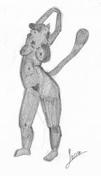 absurd_res anthro ass binturong breasts female genitals hi_res leoz mammal nipples nude nude_anthro nude_female pubes pussy simple_background slim solo sonia_(leoz) viverrid