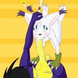 animated anthro_on_anthro besped color digimon fellatio female fur furry gatomon interspecies lowres male male_anthro oral straight