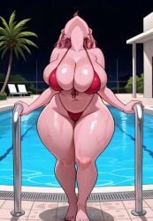 2d ai ai_assisted ai_generated big_breasts bikini faceless_character fat_ass full_body looking_away looking_pleasured looking_up miss_heed_(villainous) pink_body pink_hair poolside shorter_than_10_seconds small_waist swaying_breasts tagme thick_thighs thong tongue_out video villainous wet_body
