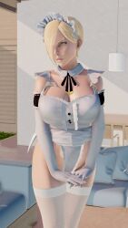 3d adnarimydeth ass athletic athletic_female big_breasts blonde_hair breasts bubble_butt busty capcom falke_(street_fighter) female female_focus female_only green_eyes hourglass_figure maid maid_headdress short_hair street_fighter street_fighter_v tagme wide_hips