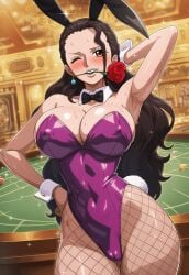 1girls anime anime_style babe big_breasts bunny_ears bunny_girl bunnysuit busty_female cameltoe casino curvy_figure divine_slut fantasy fishnet_legwear fishnets flower flower_in_mouth one_piece party playboy_bunny playboy_bunny_leotard public revealing_clothes royalty servant serving_tray skimpy skimpy_clothes solo solo_focus thick_thighs viola_(one_piece) voluptuous_female
