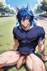 ai_generated cock cum dick exhibitionism genshin_impact ororon_(genshin_impact) outdoors park penis precum public solo