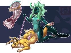 anthro bodily_fluids breasts cervix clitoris collar cum cum_in_pussy cum_inside duo eeveelution female futanari generation_1_pokemon genital_fluids genitals gynomorph intersex intersex/female jolteon leash multi_nipple nintendo nipples penetration penile penile_penetration penis_in_pussy pokemon pokemon_(species) pubes tongue tongue_out umbirthday_(artist) vaginal_penetration vaporeon