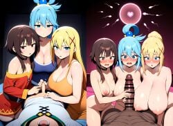 1boy 3girls 3girls1boy ai_generated aqua_(konosuba) bad_end barely_clothed bbc before_and_after bikini black_bikini black_cock blacked blonde_female blonde_hair blue_eyes blue_hair brown_hair cleavage cleavage_cutout cock_shock cock_worship corruption cuckold darkness_(konosuba) disappointed double_handjob embarrassed hand_on_penis heart-shaped_pupils huge huge_breasts huge_cock impregnation_request kono_subarashii_sekai_ni_shukufuku_wo! konosuba long_penis male megumin micro_bikini naked naked_female naked_male netorare netorase ntr ntryurian one_male orgasm penis penis_comparison penis_size_difference red_eyes satou_kazuma small_breasts small_penis small_penis_handjob small_penis_humiliation sweat sweatdrop sweating sweaty thighs tight_clothing triple_handjob