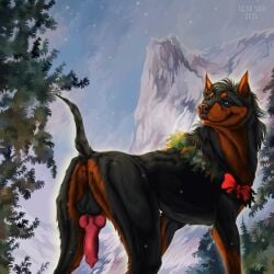 1:1 2024 animal_genitalia animal_penis anus artist_name balls black_balls black_body black_fur black_hair blue_eyes brown_body brown_fur canid canine canine_genitalia canine_penis cheek_tuft closed_smile dated day erection facial_tuft feral fur genitals hair hi_res knot male mammal mouth_closed msdeadsoul outside penis plant red_anus red_penis short_hair sky smile solo text tree tuft