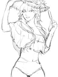 1girls bare_torso bdvn belly_button bikini female female_only flower hat jaki layla(bdvn) long_hair looking_at_viewer not_porn panties popsicle sketch smile smiling smiling_at_viewer solo solo_female swimsuit swimwear thighs white_background