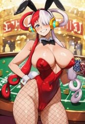 1girls ai_generated big_breasts bunny_ears bunny_girl bunnysuit cameltoe casino one_piece party playboy_bunny playboy_bunny_leotard public servant serving_tray skimpy skimpy_clothes solo solo_focus uta_(one_piece)