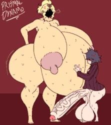 1boy 1girls 2025 angry artist_name ball_gag balls big_balls big_breasts big_penis breasts fat female futanari intersex male penis prismal_dynamo