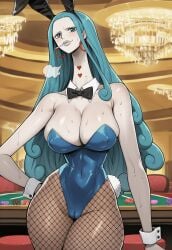 1girls ai_generated big_breasts bunny_ears bunny_girl bunnysuit cameltoe casino charlotte_amande one_piece party playboy_bunny playboy_bunny_leotard public servant serving_tray skimpy skimpy_clothes solo solo_focus