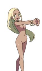 1girls :d blonde_hair bracelet bracelets breasts dark-skinned_female dark_skin female female_only green_eyes human nintendo npc_trainer nude nude_filter open_mouth photoshop pixel_art png pokemon pokemon_xy smile swimmer_(pokemon) swimmer_(pokemon_xy) tan transparent_background xelrog