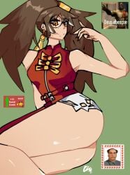 1girls amber_eyes artist_signature artist_upload ass ass_focus beauty_mark brown_hair chinese_clothes earrings female female_only glasses guilty_gear guilty_gear_strive guilty_gear_xrd kuradoberi_jam kuradoberi_jam light-skinned_female mature_female milf ribbon self_upload shitpost solo solo_focus