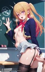 ahe_gao ahe_gao ai_generated ass belly_button black_stockings blonde_hair breasts bulge classroom clitoris color colored female girl hell-pantsu hi_res hoshino_ruby multicolored_hair nipples oshi_no_ko penis penis_in_pussy pink_eyes pubic_hair pussy skirt stockings