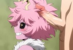 ai_generated boku_no_hero_academia grin hairjob mina_ashido novelai penis_on_head pink_hair pink_skin