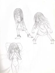 1girls ankle_cuffs black_hair breasts female first_porn_of_character long_hair monochrome no_pupils nude nude_female open_mouth pixiv pussy rodrigoh screamer_(the_house_of_the_dead) sega sketch sketch_page sketchy the_house_of_the_dead white_background zombie zombie_girl