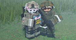 2boys 3d blusherfag clothed femboy gun roblox robloxian russian_federation sfw tactical_gear tagme united_states_of_america