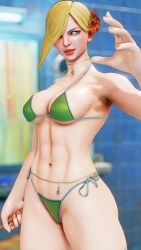 3d abs big_breasts bikini blonde_hair breasts busty capcom falke_(street_fighter) female female_focus female_only green_eyes hourglass_figure makeup navel sf_screenshot short_hair street_fighter street_fighter_v tagme wide_hips