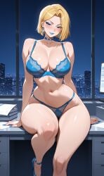 1girls ai_generated ass big_breasts blonde_female blonde_hair blue_eyes blush bra breasts choker clothed emma_frost emma_frost_(marvel_rivals) female female_focus high_heels in_office indoors inside lingerie_only looking_at_viewer male marvel marvel_comics marvel_rivals office office_lady seductive seductive_eyes seductive_look shiny_skin white_queen