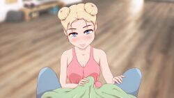 1boy 1girls alice_(alice_awakening) alice_awakening animated big_ass big_breasts blonde_hair handjob handjob_over_clothes rubbing_penis tagme thick_thighs
