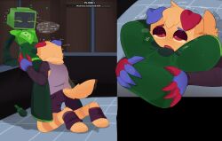 1girl1boy cunnilingus dandy's_world eating_pussy furry_male goob_(dandy's_world) ripped_clothing roblox_game robot robot_girl tv_head tv_head_robot vee_(dandy's_world)