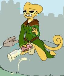 2025 2d_animation 4_fingers animal_genitalia animal_penis animated anthro balls bodily_fluids bottle breasts clenched_teeth clothed clothing container cum cum_in_bottle cum_in_container cumshot curling_tail digital_media_(artwork) drooling ejaculation endless_orgasm erection felid feline feline_genitalia feline_penis fingers fur genital_fluids genitals gynomorph infinite_cum infinite_genital_fluids intersex katia_managan khajiit kneeling loop magic magic_user mammal masturbation microsoft orgasm outside partially_clothed penile penile_masturbation penile_spines penis pixel_(artwork) prequel_adventure robe saliva scrotum_flap short_playtime solo tail teeth telekinesis the_elder_scrolls throbbing throbbing_balls twokindswierdo yellow_body yellow_fur