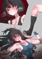 2girls blood blood_on_face catfight competitive defeat defeated female fight fighting highres humiliated humiliating humiliation multiple_girls original original_character potepotepotechi sfw short_hair stepped_on stepping_on_head tagme wrestling