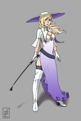 1female 1girls aged_down blonde_female blonde_hair blonde_hair_female boob_window boots breasts dress dress_slit embroidered_dress embroidery female female_focus female_only glasses gloves glynda_goodwitch gown high_heel_boots high_heels leather_boots long_dress long_hair pantyhose pencil_skirt purple_clothing rainshadowartist riding_crop riding_whip rwby safe safe_for_work skirt slit_dress stockings summer_hat thigh_boots thigh_highs thighhigh_boots thighhighs thighs tights waist_belt whip white_boots white_gloves