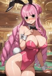 1girls ai_generated big_breasts bunny_ears bunny_girl bunnysuit casino one_piece party perona playboy_bunny playboy_bunny_leotard public servant serving_tray skimpy skimpy_clothes solo solo_focus