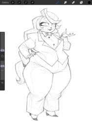 art_program_in_frame ass bbw belly big_ass big_thighs black_and_white charlie_morningstar_(hazbin_hotel) chubby chubby_female dicesinferno fat fat_female female female_focus female_in_suit female_only hand_on_hip hazbin_hotel heels huge_thighs overweight sketch suit thick thick_ass thick_thighs thighs tuxedo vivienne_medrano wide_hips