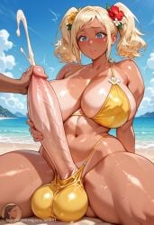 1futa ^^^ ai_generated balls_bulge bikini chubby cum cumshot dickgirl futanari handjob helping_hand huge_balls huge_breasts huge_cock tanned tanned_skin yo0001