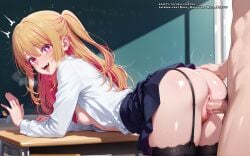 ahe_gao ahe_gao ai_generated big_ass black_stockings blonde_hair breasts classroom clitoris color colored female girl hell-pantsu hi_res hoshino_ruby multicolored_hair nipples oshi_no_ko penis penis_in_pussy pink_eyes pubic_hair pussy skirt stockings
