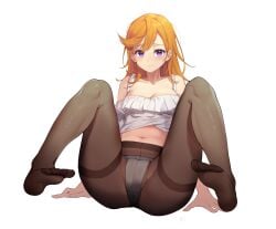 ass_visible_through_thighs bare_arms bare_shoulders belly_button blush breasts cameltoe camisole chukibabo2 cleavage closed_mouth collarbone crotch crotch_seam feet love_live! love_live!_superstar!! medium_breasts medium_hair orange_hair panties panties_under_pantyhose pantyhose purple_eyes shibuya_kanon spread_legs thighband_pantyhose thighs toes underwear