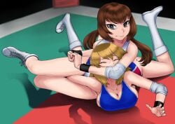 2girls catfight choke_hold colored commission female multiple_girls pinned_down rggr skeb_commission sweat tears wrestler wrestling wrestling_boots wrestling_femdom wrestling_outfit wrestling_ring wrestlingryona