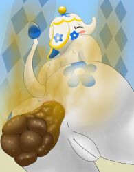 2023 absurd_res animal_crossing anthro anus ass big_butt biped blush butt_focus closed_eyes curvy_figure drain_scat elephant elephantid eyelashes feces feces_in_ass female genitals hi_res inside low-angle_view mammal nintendo nude presenting proboscidean proboscis_(anatomy) pussy rear_view scat smelly solo tail tail_tuft teapot thick_thighs tia_(animal_crossing) trunk_(anatomy) tuft white_body wide_hips worm's-eye_view