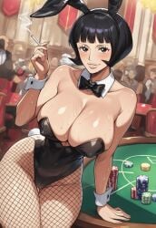 1girls ai_generated big_breasts bunny_ears bunny_girl bunnysuit casino one_piece party playboy_bunny playboy_bunny_leotard public servant serving_tray shakuyaku skimpy skimpy_clothes solo solo_focus