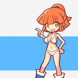1girls accurate_art_style arle_nadja bangs belly_button big_breasts big_eyes boots bra breasts english_text eyebrows_visible_through_hair female furii_(artist) light-skinned_female light_skin madou_monogatari medium_hair open_mouth orange_hair panties part_2 ponytail puyo_puyo puyo_puyo_artstyle puyo_puyo_fever sega solo solo_female strip_game text underwear white_bra white_panties white_underwear yellow_eyes