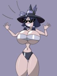 armpits ass bimbo bimbo_body bimbofication bimbofied body_modification breasts crabla dollification female huge_breasts huge_thighs implied_transformation knick_knack permanent_smile short_hair smile sunglasses sunglasses_on_face sunnification thick_thighs thin_waist tinted_eyewear transformation wide_hips witch_hat