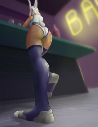 ass clothed dark-skinned_female dark_skin feet looking_down miruko my_hero_academia non-nude rumi_usagiyama skin_tight stockings stockings_thigh_highs thick thighs white_hair