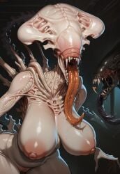 ai_generated albino alien_(franchise) big_breasts breasts female pussy sanyasralker tongue_out xenomorph xenomorph_queen