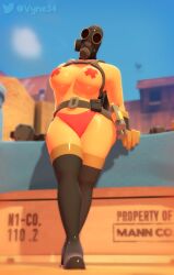 3d 3d_(artwork) almost_naked almost_nude belt breasts breasts_out fempyro gas_mask huge_ass huge_thighs leaning leaning_back leaning_on_object nipple_tape source_filmmaker straps sweat sweating sweaty sweaty_body sweaty_breasts team_fortress_2 thick_ass thick_thighs underwear vyne