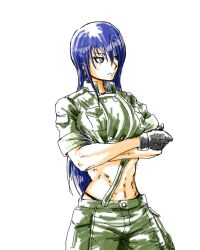 black_thong blue_eyes blue_hair female gloves king_of_fighters leona_heidern light-skinned_female light_skin long_hair military military_clothing thong