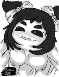 black_and_white black_hair muffet smiling