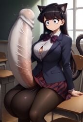 1futa ai_generated big_balls big_breasts big_penis blush cat_ears cat_tail catgirl classroom erect_penis erection erection_under_clothes erection_under_skirt futa_only futa_sans_pussy futanari giant_cock huge_balls huge_cock hyper_balls hyper_penis komi-san_wa_komyushou_desu komi_shouko looking_at_penis school_uniform zhenxiaohai