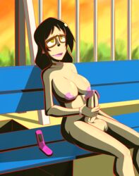 1futa black_hair futa_only futanari glasses intersex kajou_ayame masturbation s3_studios shimoneta_to_iu_gainen_ga_sonzai_shinai_taikutsu_na_sekai solo sunset yellow_eyes