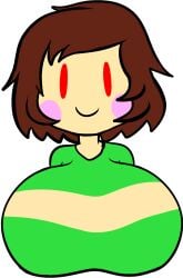 big_breasts brown_hair chara female no_background pink_cheeks red_eyes tagme undertale vile_eyes