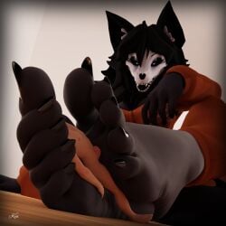 3d 3d_(artwork) anthro anthro_on_human between_feet black_body black_fur black_toenails femdom foot_fetish furry giantess human humanoid kenaga kenuwu mal0 orange_shirt scp-1471 scp-1471-a_(da.nilkaz) tagme