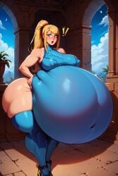 1girls ai_generated ai_hands ass ass_focus bbw belly_button belly_button_visible_through_clothing belly_expansion big_ass big_belly big_breasts big_butt big_thighs blonde_hair body_expansion bodysuit bottom_heavy breasts curvy curvy_female curvy_figure fat fat_ass female female_only giant_breasts gigantic_breasts heavy high_heels huge_ass huge_belly huge_breasts huge_butt inflation large_thigh massive_ass massive_butt nintendo nipple nipple_bulge nipples nipples_visible_through_clothing ponytail samus_aran scarebroart shocked shocked_expression solo solo_female surprised surprised_expression thick_ass thick_thighs too_big too_many_tags voluptuous voluptuous_female wide_hips