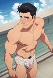 1boy ai_generated bulge dc glutenfree_bara invincible male_focus male_only mark_grayson muscle muscular muscular_male presenting solo topless underwear wet