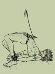 butt_up cross_tattoo gorillaz half_nude male murdoc_niccals penis_shaped_accessory pleasure restrained