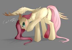 ... 2017 anus ass blush dialogue english_text equine feathered_wings feathers female feral fluttershy_(mlp) friendship_is_magic grey_background hair hi_res long_hair mammal my_little_pony pegasus pink_hair pink_tail presenting presenting_hindquarters pussy pussy_juice pussy_juice_drip pussy_juice_string raised_leg simple_background solo standing text vincher wings yellow_feathers